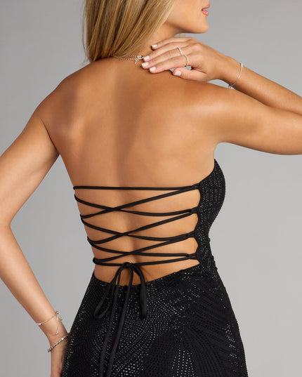 Nicole Rhinestone Lace-Up Strapless Mini Dress