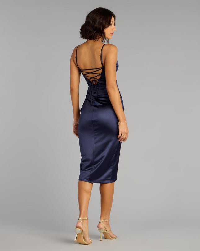 Madelyn Satin Lace-Up Midi Formal Dress