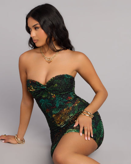 Lindsey Jungle Print Bead Mini Dress