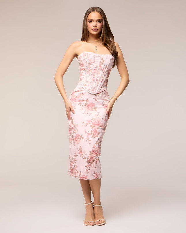 Harper Floral Corset Midi Formal Dress