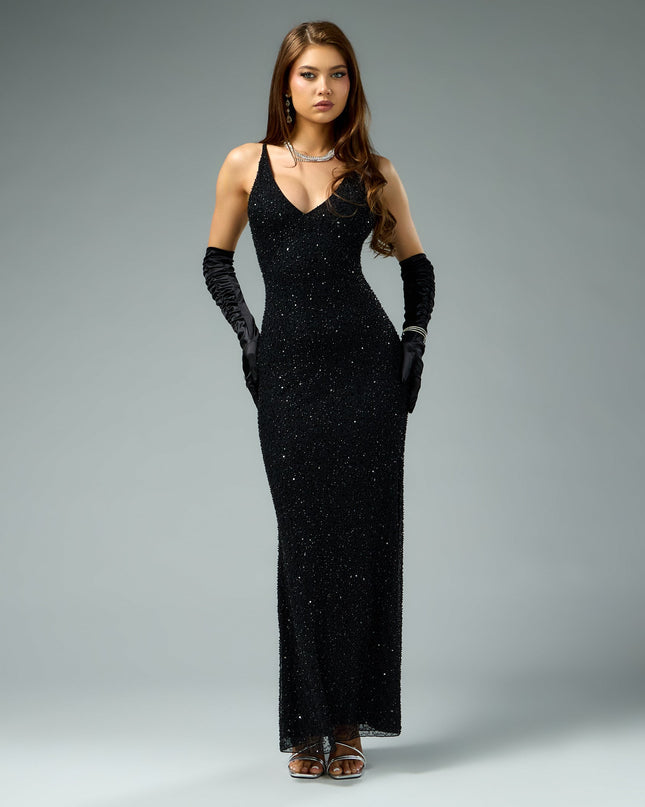 Amiah Beaded Sequin Column Formal Dress
