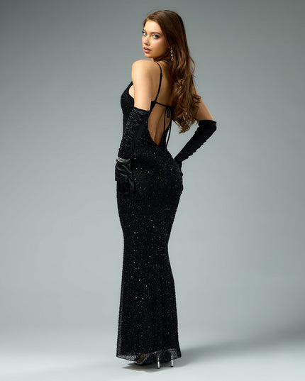 Amiah Beaded Sequin Column Formal Dress