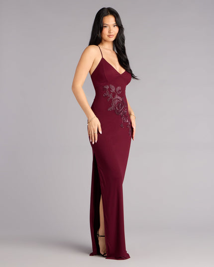 Adriane Beaded Floral Lace-Up Formal Dress