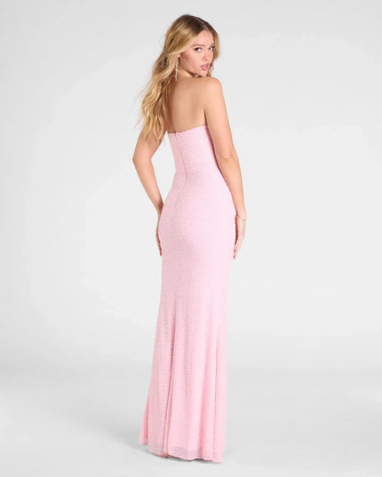 Cindy Beaded Strapless Column Formal Dress