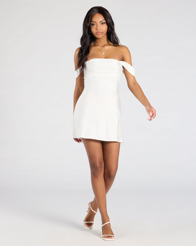Classics Lover Off-The-Shoulder Satin A-Line Mini Dress