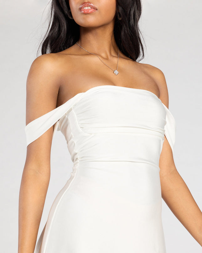 Classics Lover Off-The-Shoulder Satin A-Line Mini Dress