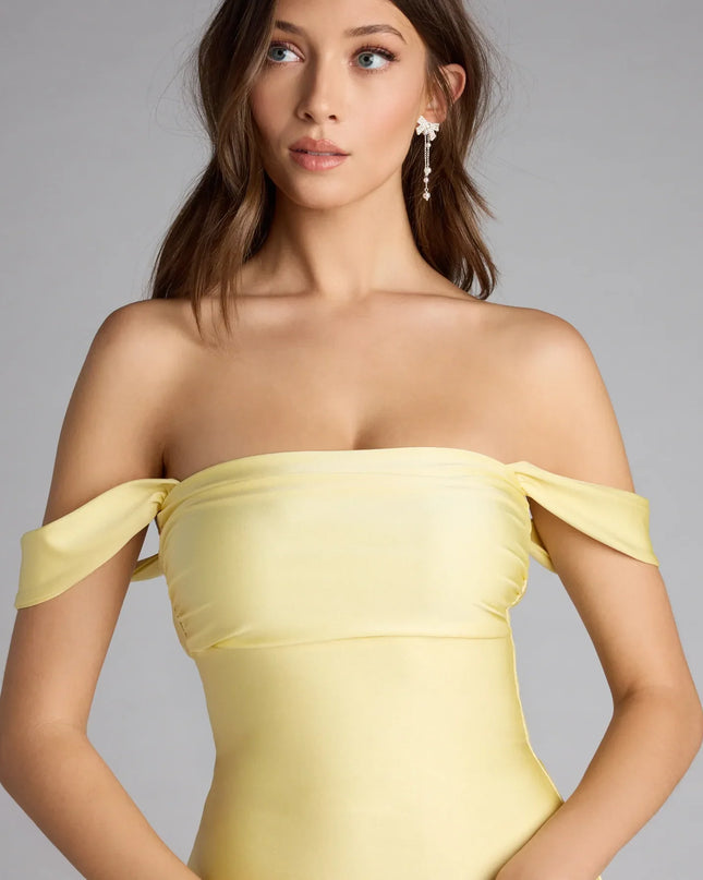 Classics Lover Off-The-Shoulder Satin A-Line Mini Dress