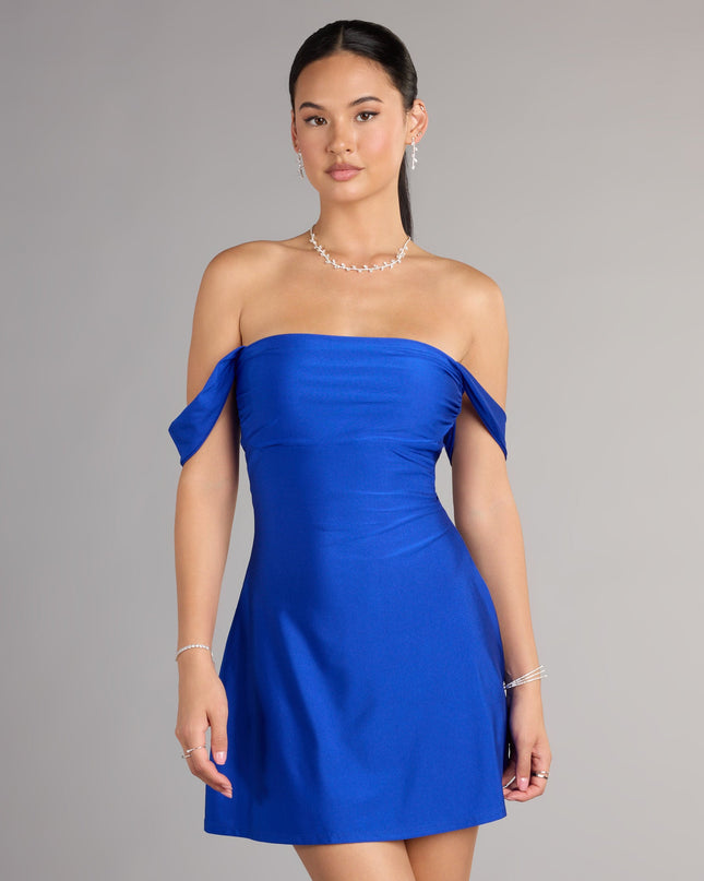 Classics Lover Off-The-Shoulder Satin A-Line Mini Dress