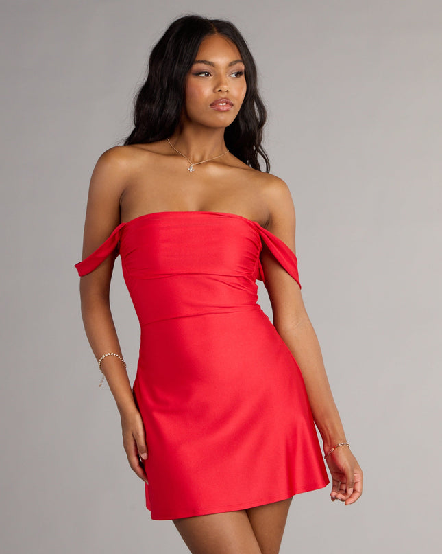 Classics Lover Off-The-Shoulder Satin A-Line Mini Dress