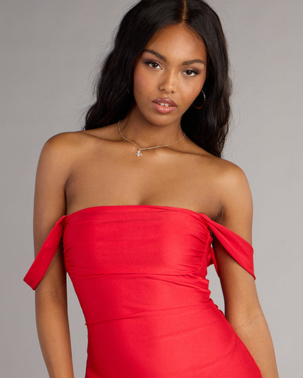 Classics Lover Off-The-Shoulder Satin A-Line Mini Dress