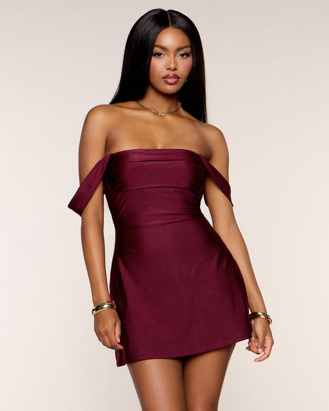 Classics Lover Off-The-Shoulder Satin A-Line Mini Dress