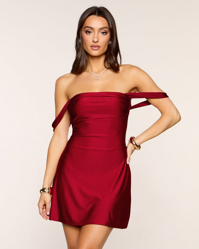 Classics Lover Off-The-Shoulder Satin A-Line Mini Dress