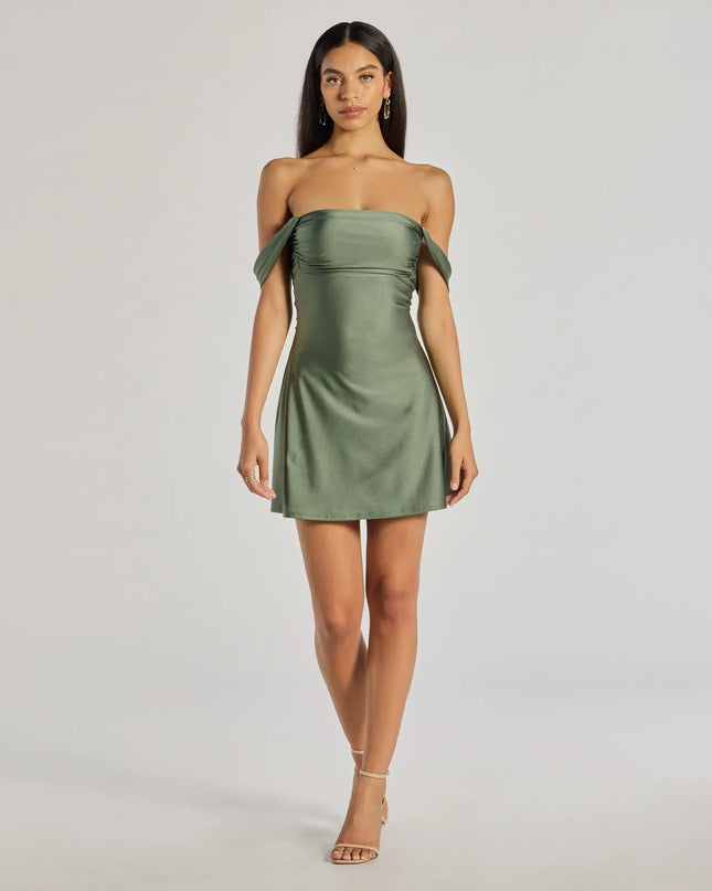 Classics Lover Off-The-Shoulder Satin A-Line Mini Dress
