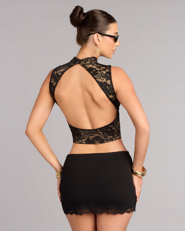 All Eyes Lace Up Open Back Crop Top