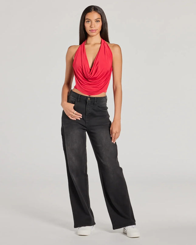 Take The Plunge Sleeveless Halter Crop Top