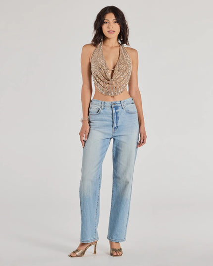 Party Diva Cropped Rhinestone Halter Top