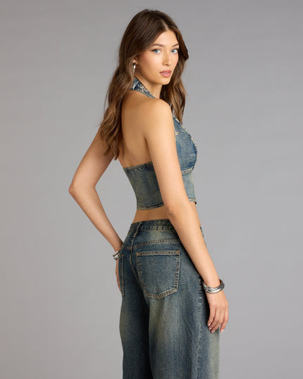 Front Row Fierce Denim Crop Top