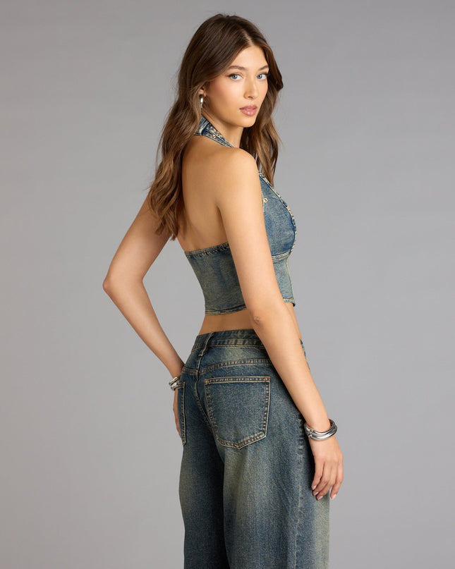 Front Row Fierce Denim Crop Top