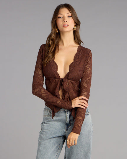 Delicate Flair Floral Lace Tie-Front Top