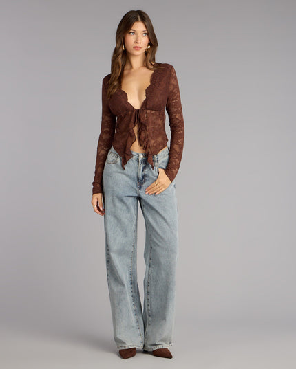 Delicate Flair Floral Lace Tie-Front Top