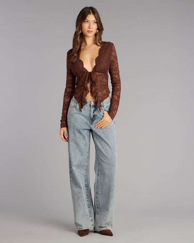 Delicate Flair Floral Lace Tie-Front Top