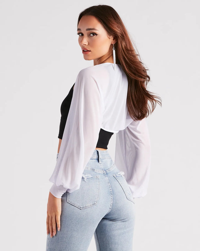 Sheer Mesh Blouson Sleeve Bolero
