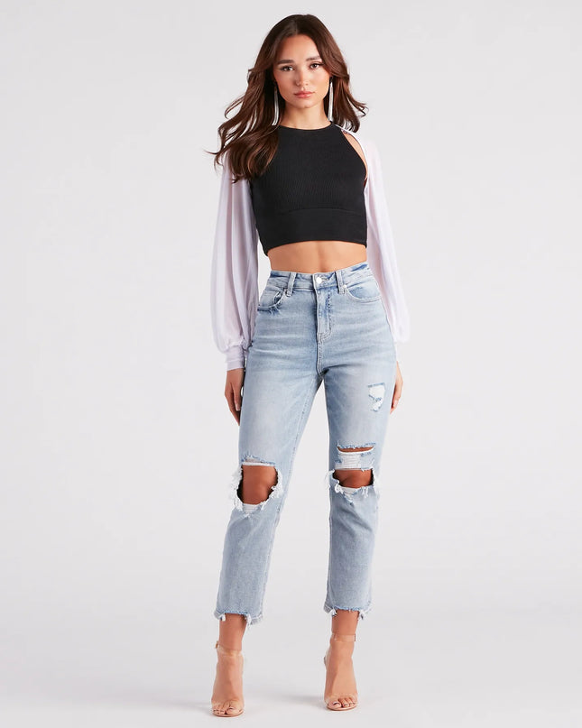 Sheer Mesh Blouson Sleeve Bolero