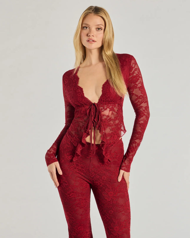 Delicate Flair Floral Lace Tie-Front Top