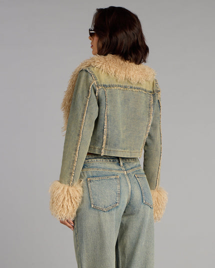 Scene Stealer Faux Fur Crop Denim Jacket