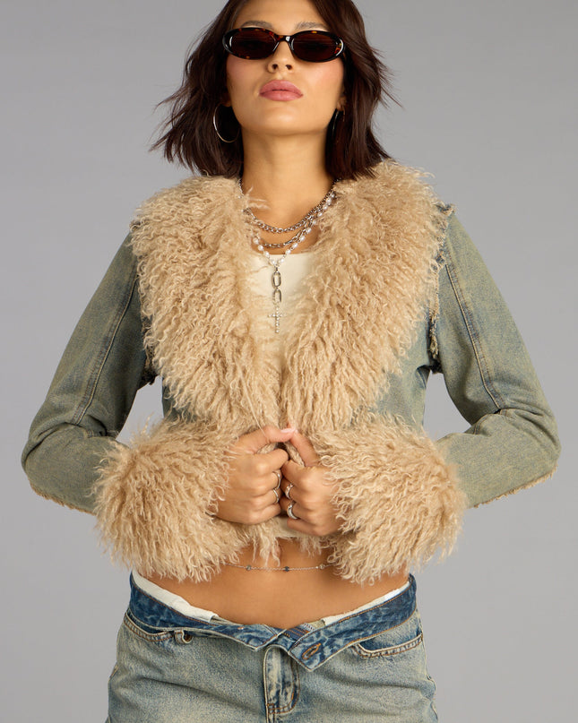 Scene Stealer Faux Fur Crop Denim Jacket