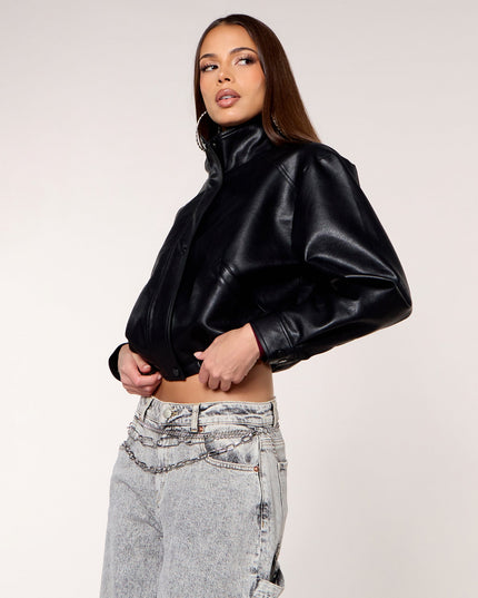 Zip It Faux Leather Funnel Neck Jacket