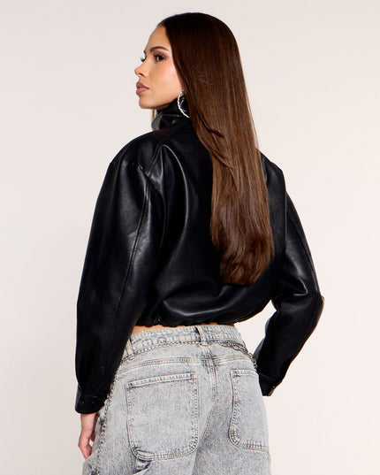 Zip It Faux Leather Funnel Neck Jacket