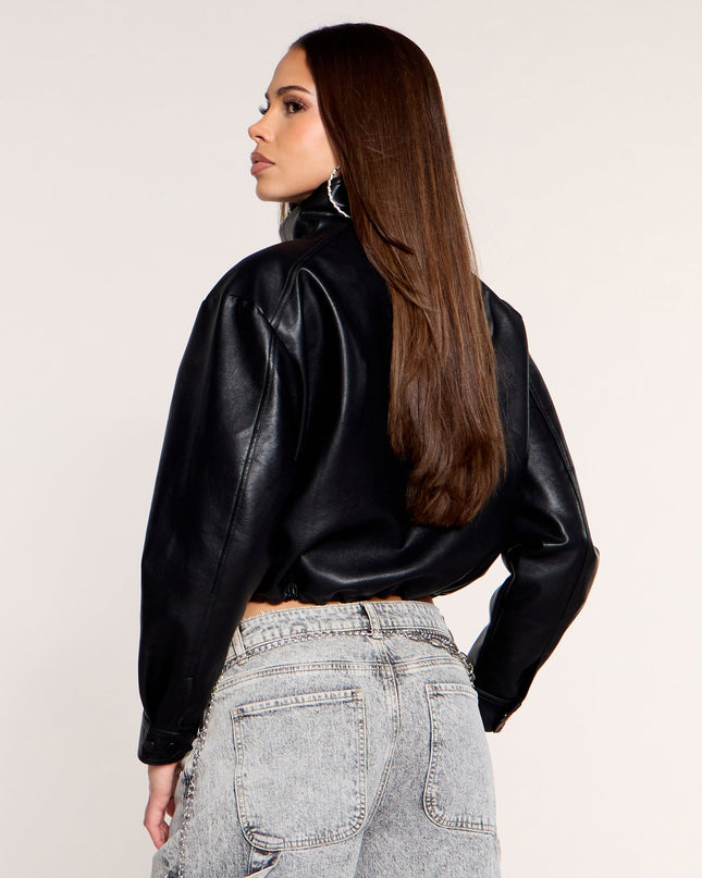 Zip It Faux Leather Funnel Neck Jacket