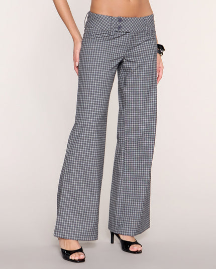 Checked Out Plaid Low-Rise Wide-Leg Pants