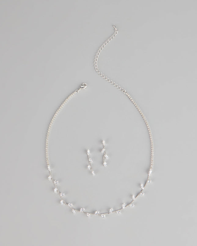 Dainty Shine Rhinestone Necklace And Earrings Set
