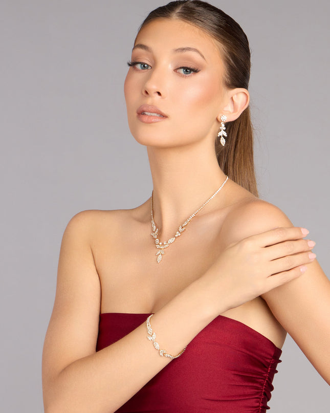 Luxe Desire Rhinestone Leaf Jewelry Set