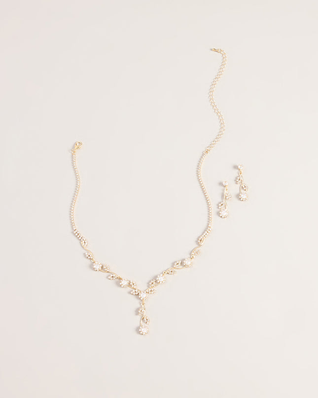 Catch The Light Floral Rhinestone Necklace And Earring Set
