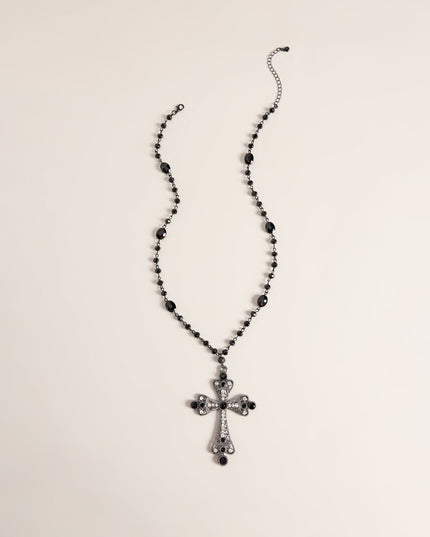Sacred Drama Beaded Rhinestone Cross Necklace