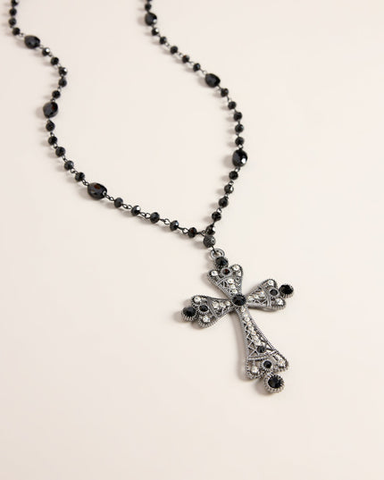 Sacred Drama Beaded Rhinestone Cross Necklace