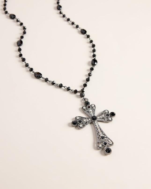 Sacred Drama Beaded Rhinestone Cross Necklace