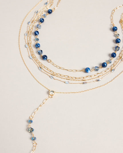 Layered Up Stone Beaded Lariat Necklace Set