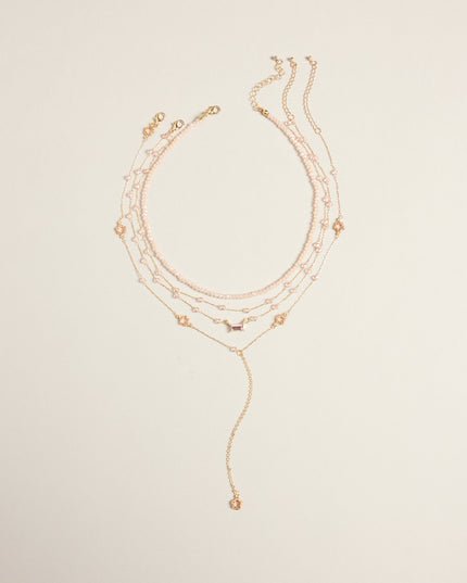 Soft Focus Beaded Layered Lariat Necklace Set
