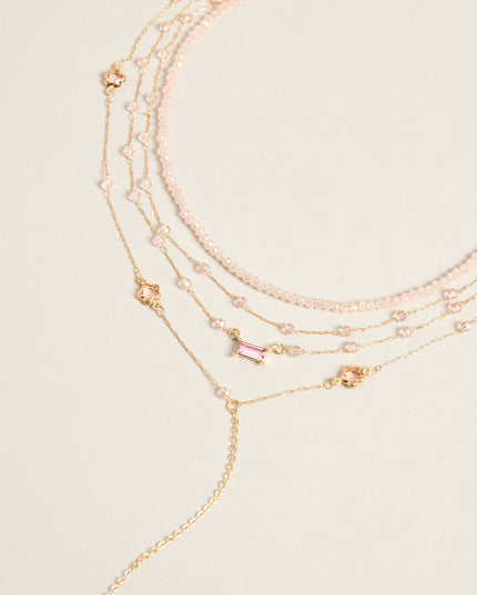 Soft Focus Beaded Layered Lariat Necklace Set