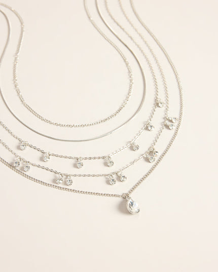 Layer It On Rhinestone Drop Necklace Set