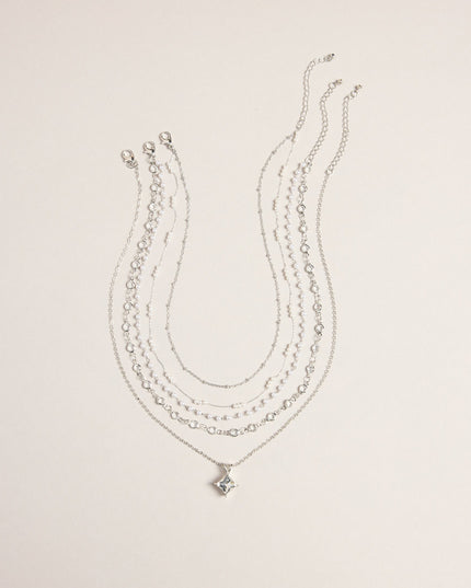 Polished Stack Pearl And Rhinestone Layered Necklace Set