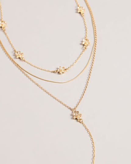 Bloom Line Rhinestone Flower Layered Necklace Set