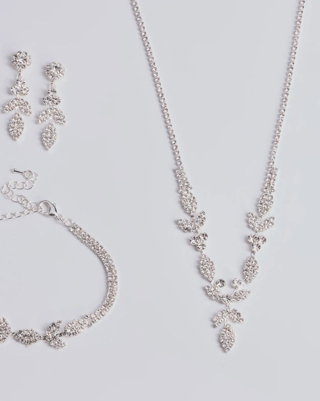 Luxe Desire Rhinestone Leaf Jewelry Set