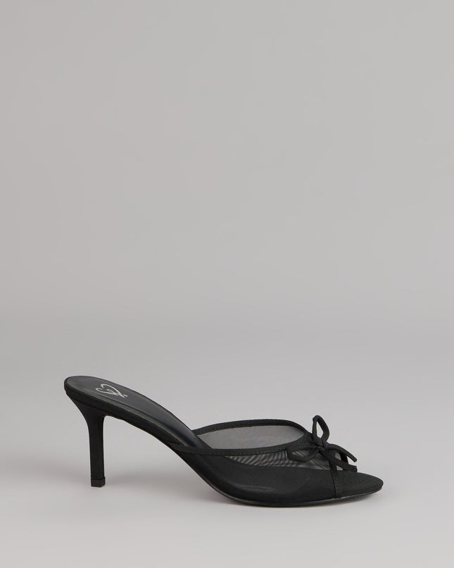 Polished Sweet Bow Detail Mesh Mule Heels