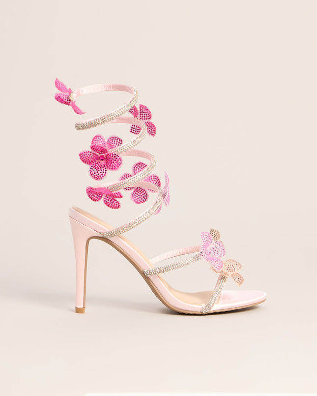 Glitzy Rhinestone Flower Spiral Stiletto Heels