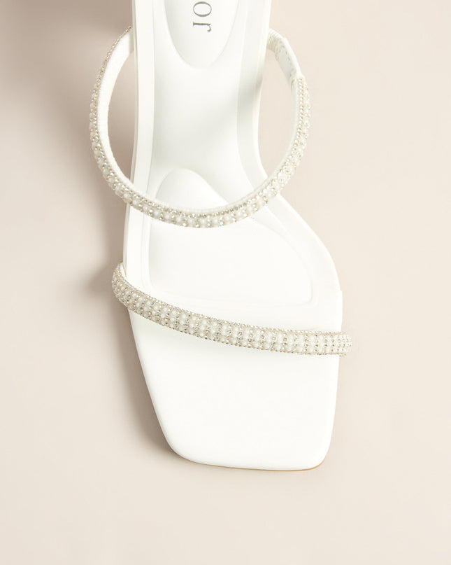 Pearl Permission Rhinestone Double Strap Block Heels
